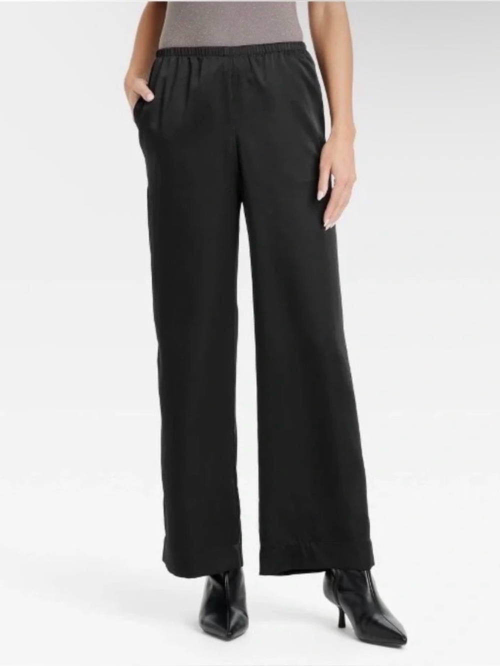 A New Day | Black Satin Wide Leg Pant, S